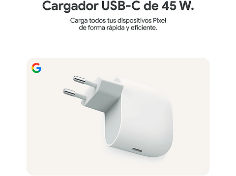 Cargador - Google Pixel, 45W, USB-C, Google Pixel, Compacto, Nieve