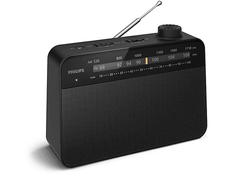 Radio portátil - Philips TAR2509/10, 0.3 W, AM/FM, Corriente Alterna o Pilas, Gran Dial de Volumen, Negro