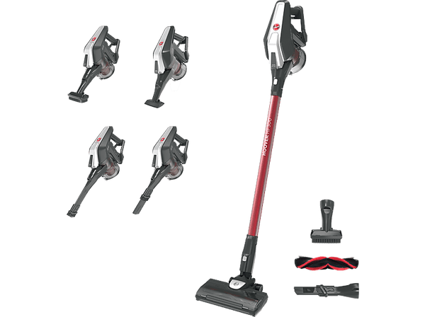 Aspirador escoba - Hoover HF300 HOME, Cepillo Anti-Enredos, Posición Parking, Luz LED, Autonomía 40 min, Batería Extraíble, Carga 2.5h, 0.7L, Rojo
