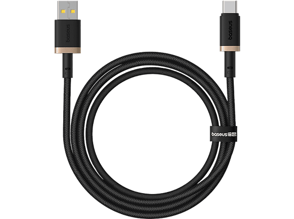 Cable USB a USB-C - Baseus DURA, USB a Tipo-C, Carga rápida, Cable trenzado ultrarresistente de 200 cm, Universal, 60W, Dorado y Negro