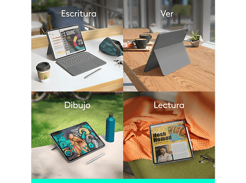 Funda con teclado - Logitech Combo Touch iPad Air 13'', Retroiluminación, Smart Connector, Teclado extraíble, Accesos directos, 4 modos de uso, Gris