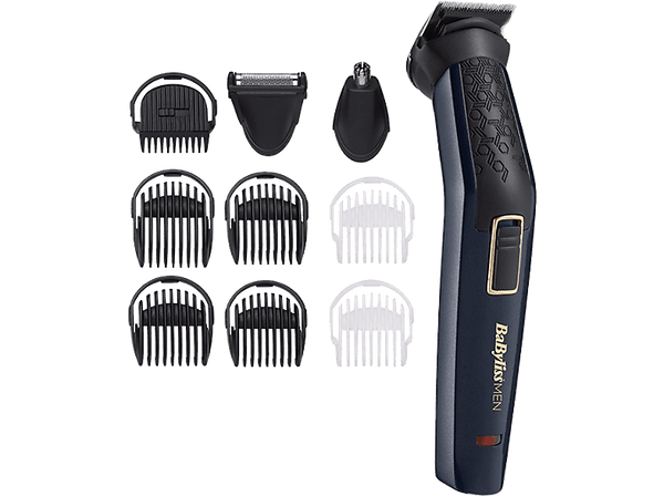 Afeitadora corporal - BaByliss MT728E, 9 Cabezales, Sin cable, Naricero y orejero,, 60 min, Negro