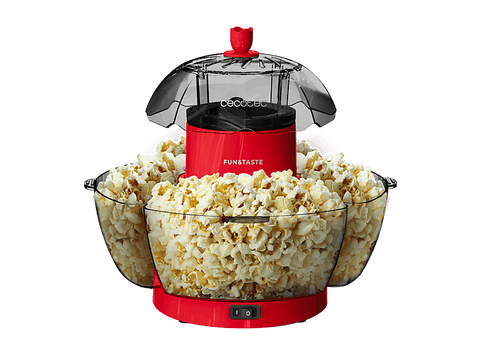 Palomitero - Cecotec Fun&Taste P'Corn Lotus, 1200 W, Listas en 2 minutos, 4 recipientes extraíbles, Diseño compacto, Palomitas dulces y saladas, Rojo