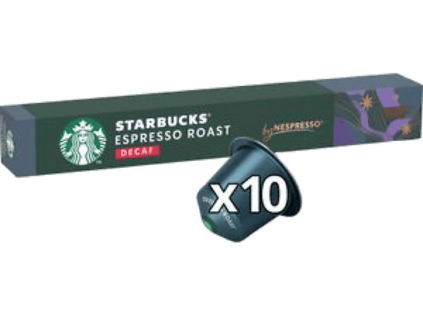 Cápsulas monodosis - Starbucks Espresso Roast Descafeinado, 10 piezas, Aromático y Caramelizado, Compatible con Máquinas Nespresso, Tueste Intenso