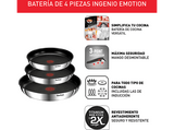 Set de sartenes - Tefal Ingenio Emotion L8974S45, 22, 24 y 28 cm, Mango Extraíble, Revestimiento Titanio Antiadherente, Tecnol. Thermo-Signal™, Inox
