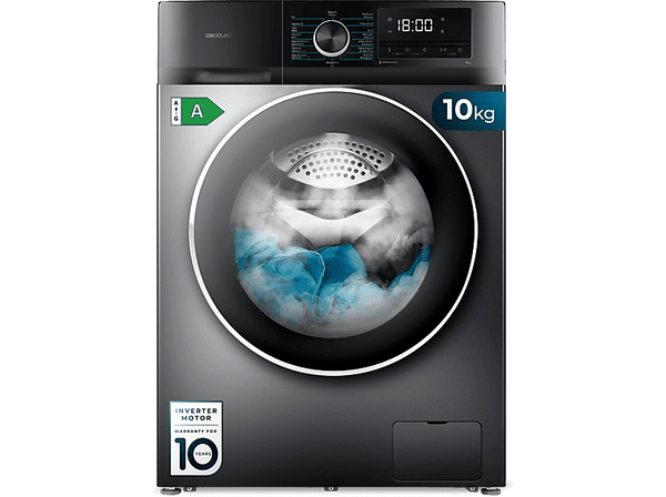 Lavadora carga frontal - Cecotec Bolero DressCode 10500 Inverter Steel A, 10 kg, 1400 rpm, Motor Inverter Plus, Lavado con vapor, Steel