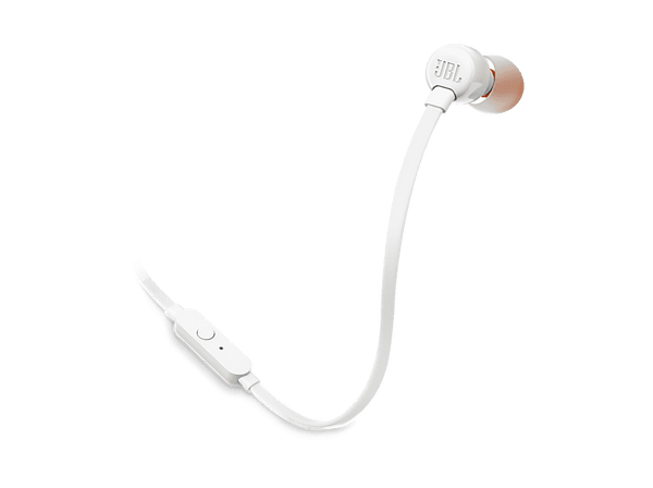 Auriculares de botón - JBL Tune 110, Intraurales, Micrófono, Cable Plano Anti-enredos, Blanco