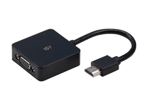 Adaptador cable - ISY IAD-1007, Plug & Play, HDMI a VGA, Resolución 1920 x 1080 pixeles, Negro