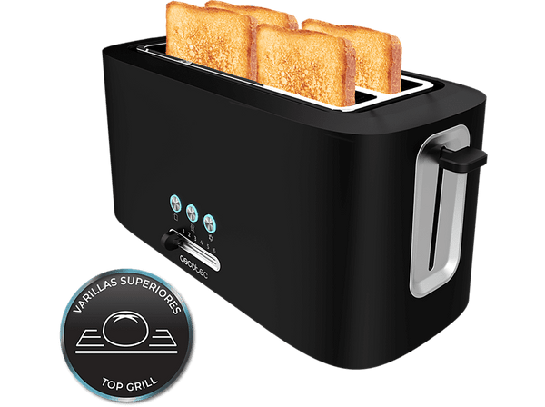 Tostadora - Cecotec Toast&Taste 16000 Extra Double, 1630 W, 2 Ranuras extraanchas, 6 Niveles tostado, 3 Funciones, Negro