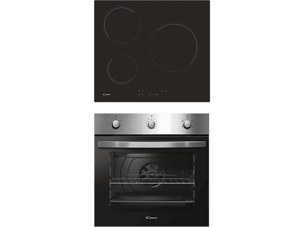 Pack Horno + Encimera - Candy PCI27XCH63CC/4U2, Horno Multifunción, 65 l, Inox, Vitrocerámica, 3 zonas, Negro