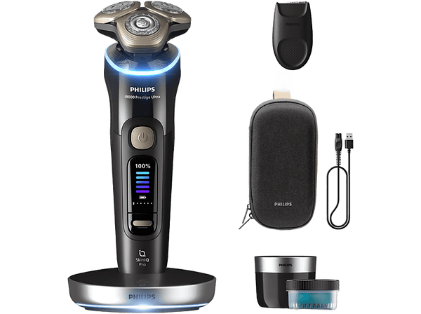 Afeitadora - Philips i9000 Prestige Ultra XP9400/31, Afeitado en seco/mojado con tecnología SkinIQ Pro, Sensor IA de presión y control, App smartphone