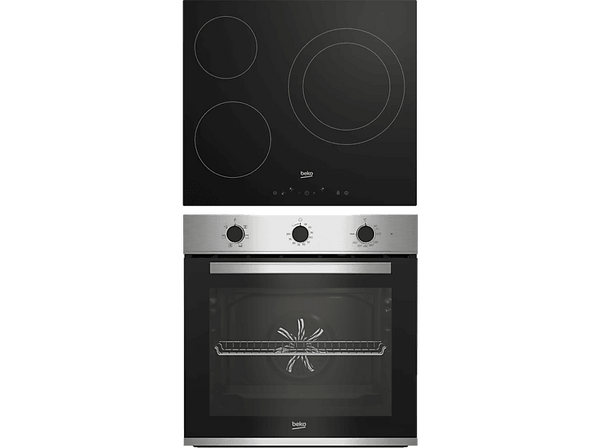 Pack Horno + Encimera - Beko BBSE12122XD, Vitrocerámica, Integrable, 3 zonas, 8100 W, Negro + Inox