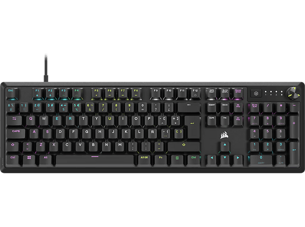 Teclado gaming - Corsair K70 CORE, Retroiluminación RGB, Teclas ABS, Mando multifunción, Negro