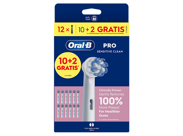 Recambio para cepillo dental - Oral-B Pro Sensitive Clean, Cabezales de recambio, Dientes y encías sensibles, Pack de 12 unidades, Blanco