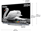 TV OLED 65 - Haier C90 Series H65C900UX, Smart TV (Google TV), HDR 4K, Altavoz Frontal Harman Kardon, Dolby Atmos-Vision, Gaming 120Hz, Plata