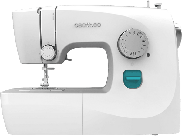 Máquina de coser - Cecotec BelleCouture 1500, 15 puntadas, Luz LED, 6 grifas de arrastre, Kit de Accesorios, Brazo libre, Ojalador regulable, White