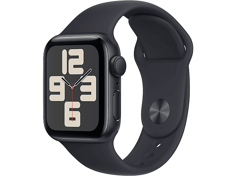 APPLE Watch SE (2023), GPS, 40 mm, Caja de aluminio medianoche, Vidrio delantero Ion-X, Talla S/M, Correa deportiva medianoche