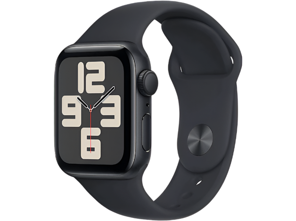 APPLE Watch SE (2023), GPS, 40 mm, Caja de aluminio medianoche, Vidrio delantero Ion-X, Talla S/M, Correa deportiva medianoche