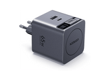Cargador de pared - Ugreen GaN Carga Rápida con cable USB-C Retráctil, Universal, 65W, 1x USB-C, 1x USB-A, Plata