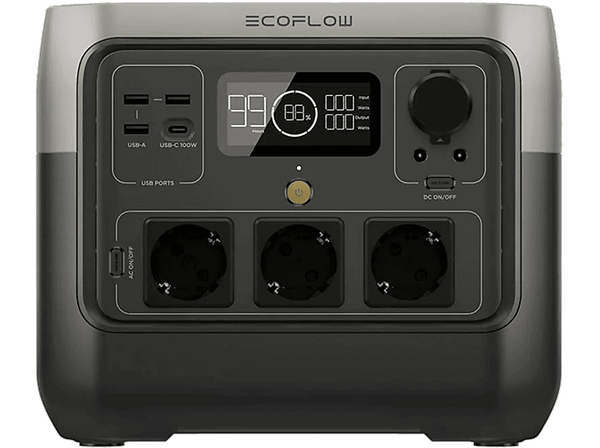 Estación de carga - EcoFlow River 2 Pro, Carga ultra rápida, 768 Wh, 940 W Bluetooth, 10 tomas, Wi-Fi, Negro