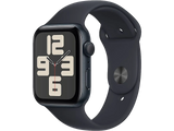 APPLE Watch SE (2023), GPS, 44 mm, Caja de aluminio medianoche, Vidrio delantero Ion-X, Talla M/L, Correa deportiva medianoche