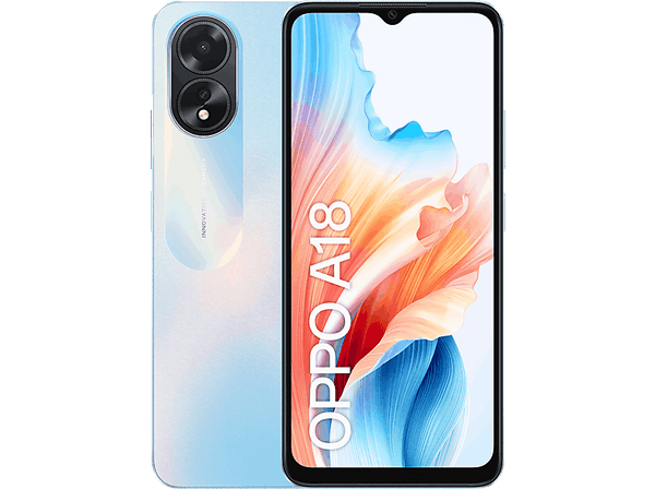 Móvil - OPPO A18, Azul brillante, 128 GB, 4GB RAM, 6.56" HD+, MediaTek Helio G85, 5000 mAh, Android
