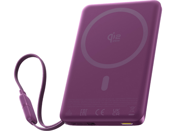 Powerbank - Baseus PicoGo AM52, 10000 mAh, 45 W, Qi2.2 de 25W, USB-C, Carga inalámbrica, Carga rápida, Multidispositivo, Certificado CCC, Dark Cherry