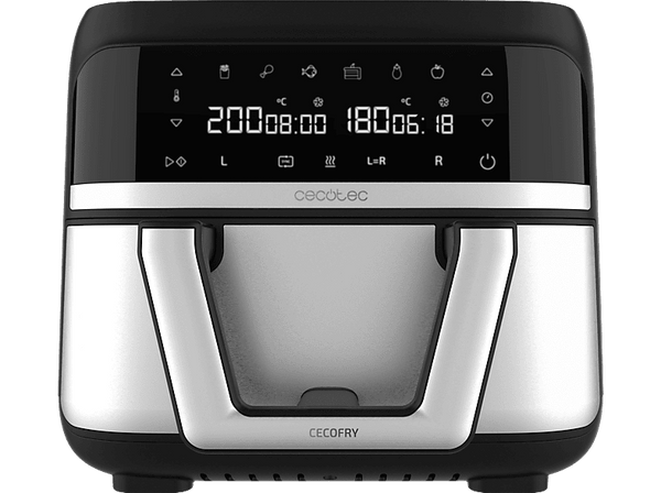 Freidora de aire - Cecotec Cecofry Dual 9000, 9 L, 2850 W, Opción dividir la cubeta en dos de 4.5 L, 6 menús, Temperatura dual, Temporizador, Inox