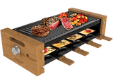 Raclette - Cecotec Cheese&Grill 8200 Wood Black, 1200 W, Placa antiadherente, 8 Sartenes incluidos, Wood Black