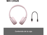 Auriculares inalámbricos - Sony WH-CH520, Bluetooth, 50 horas de autonomía, Carga rápida, 360 Audio, Conexión multipunto, Cascos estilo diadema, Rosa