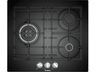 Placa de gas - Bosch PNC6B6B90, 3 quemadores, Gas natural, 60 cm, Cristal templado, Quemador Wok, Negro