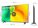 TV LED 43 - LG 43NANO756QC, UHD 4K, Procesador de Gran Potencia 4K α5 Gen 5, Smart TV, DVB-T2 (H.265), Azul oscuro ceniza