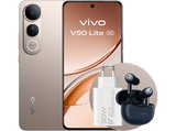 Móvil - vivo V50 Lite, Titanium Gold, 256 GB, 8 GB RAM, 6.77 AMOLED, MediaTek Dimensity 6300, 6500mAh, Incluye Cargador+Auriculares