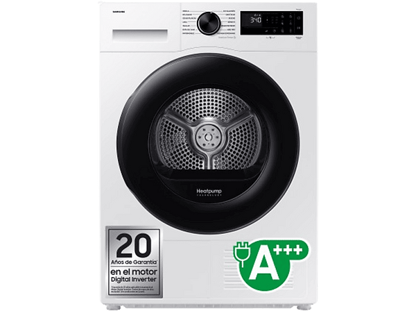 Secadora bomba de calor - Samsung DV90DG52A0AEEC, 9 kg, 14 programas, Inteligencia Artificial y SmartThings Clase A+++, Blanco
