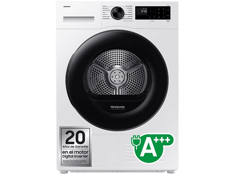 Secadora bomba de calor - Samsung DV90DG52A0AEEC, 9 kg, 14 programas, Hygiene Care, Inteligencia Artificial y SmartThings Clase C, Blanco