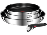 Set de sartenes - Tefal Ingenio Emotion L8974S45, 22, 24 y 28 cm, Mango Extraíble, Revestimiento Titanio Antiadherente, Tecnol. Thermo-Signal™, Inox