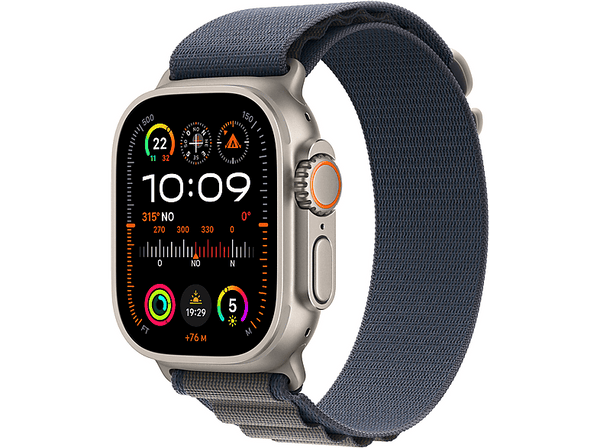 Apple Watch Ultra 2 (2023), GPS + Cellular, 49 mm, Caja de titanio, Gesto doble toque, Correa Alpine Loop en Talla S de color Azul