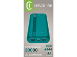 Powerbank - CellularLine Essential, 20000 mAh, 12 W, 144 horas, USB C, USB A, Azul