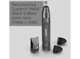 Cortapelos nariz - Babyliss E111E Super-X Metal, Nariz, Orejas y Cejas, Cabezales intercambiables, Black Edition