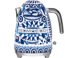 Hervidor de agua - Smeg Blu Mediterraneo D&G, 2400 W, 1.7 l, Indicador de nivel de agua, Inox, 50's Style