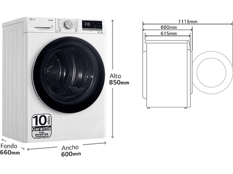 Secadora bomba de calor - LG RH90V9AV3N, 9 kg, 14 programas, Eco Hybrid™,  ThinQ™, Blanco