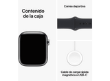 Apple Watch Series 9 (2023), GPS+CELL, 45 mm, Gesto de doble toque, Caja de acero inoxidable grafito, Correa deportiva medianoche, Talla M/L