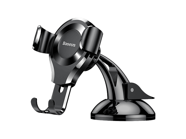 Soporte de móvil para coche - Baseus Osculum, Universal, Con ventosa ultrapotente, Cierre automático, Revestimiento de silicona protectora, Negro