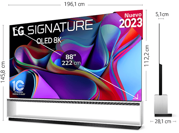 TV OLED 88" - LG OLED88Z39LA, OLED 8K, Inteligente α9 8K Gen6, Smart TV, DVB-T2 (H.265), Negro
