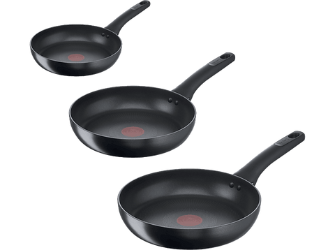 Set de sartenes - Tefal Titanium Excellence G1510S, 3 sartenes, Revestimiento antiadherente de titanio, Inducción, Negro
