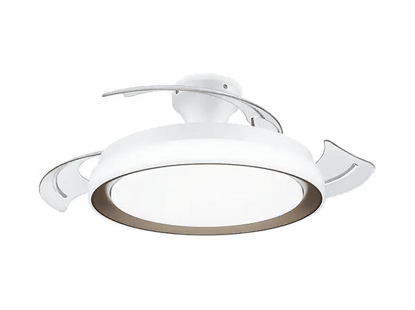Ventilador de techo - Philips Bliss (2026), 28 W, 6 Velocidades, Aspas retráctiles, 106 cm, 4500 lúmenes regulables, Mando a distancia, Blanco/Dorado