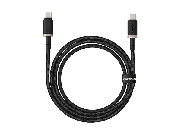 Cable USB-C - Baseus Dura, Tipo-C a Tipo-C, 100 cm, Carga ultrarrápida, Protección inteligente a sobrecargas, Alta resistencia, 100W, Dorado y Negro
