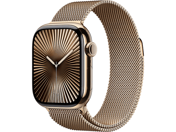 Apple Watch Series 10 (2024), GPS + Cellular, 46 mm, Gesto de doble toque, Caja de titanio Oro, Correa Milanese Loop Oro, Talla M/L