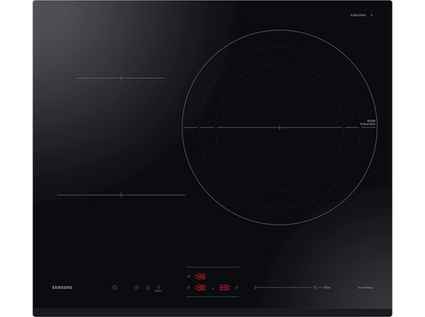 Placa inducción - Samsung NZ63C4036GK/U1, 3 zonas, zona de 32 cm de diámetro, 59 cm, WiFi con SmartThings, Negro