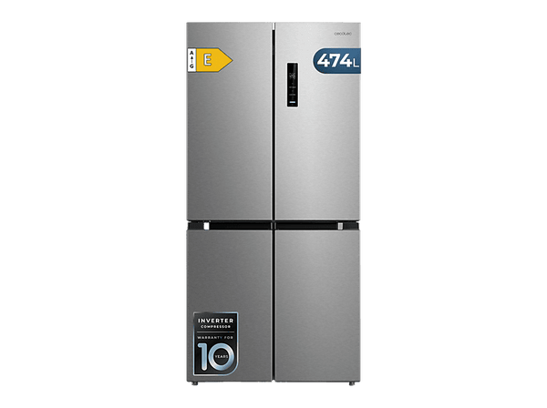 Frigorífico americano - Cecotec Bolero CoolMarket 4D 474 Inox E, T474 L, Total NoFrost, Fresh Flex, Compresor Inverter, Ultrasilencioso 35 dB, Inox